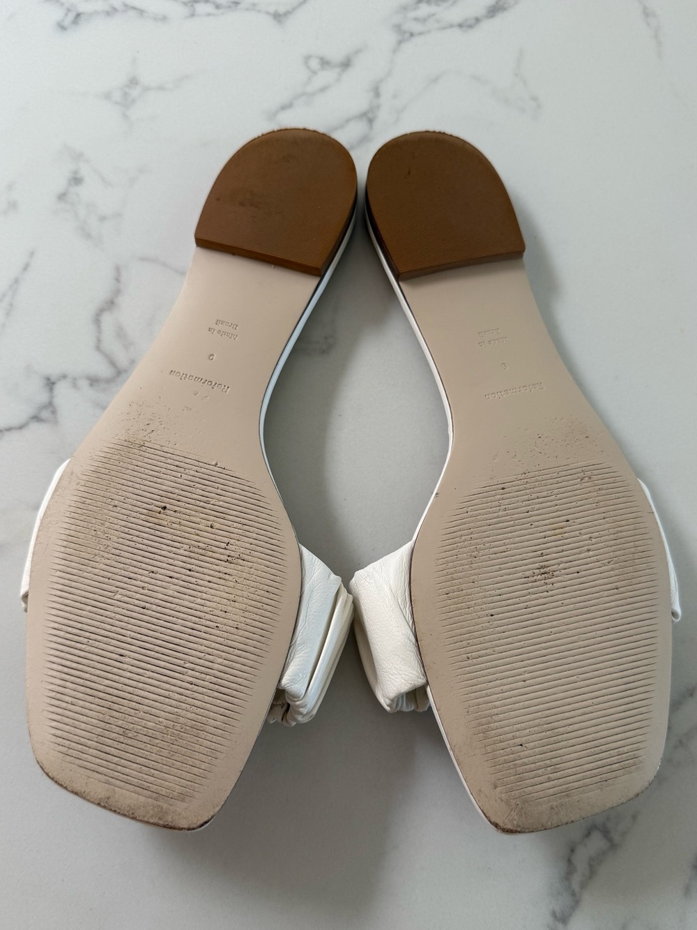 Reformation Marcella Ruched Flat Slide - White - Size 9 View 6